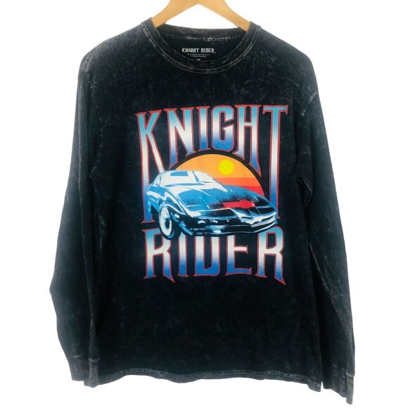 Universal Studios Knight Rider Kitt Graphic Tee Sz Medium LS Black Mineral Wash - Picture 1 of 8